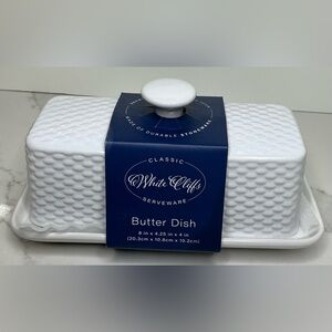 White Cliffs Classic Butter Dish Serve-ware Plate with Lid New
